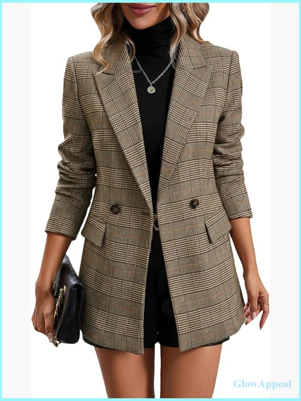 Lightweight Lined Plaid Houndstooth Blazer with Pockets for Office Casual Wear